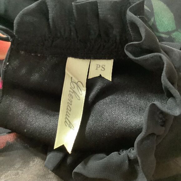 Chenault Black Floral Cottagecore Summer Ruffle Collar Artsy Flowy Top PS - Picture 11 of 11